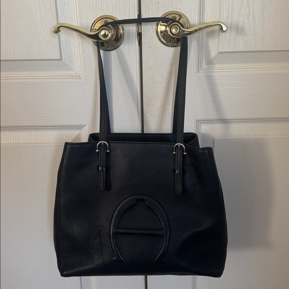 ETIENNE AIGNER Soft Black Leather Tote Bag EUC $200